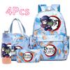 4 Pièces/ensemble Anime Demon Slayer Sac à Dos Imprimé Sac à Main Trousse à Crayons avec Bouteille d'Eau 750ml pour Adolescent Garçon Fille Grande Capacité Sac d'École Imperméable