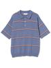 B:MING LIFE STORE by BEAMS Men's S/S 12 Gauge Striped Knit Polo Shirt, LT_BLUE, Size M