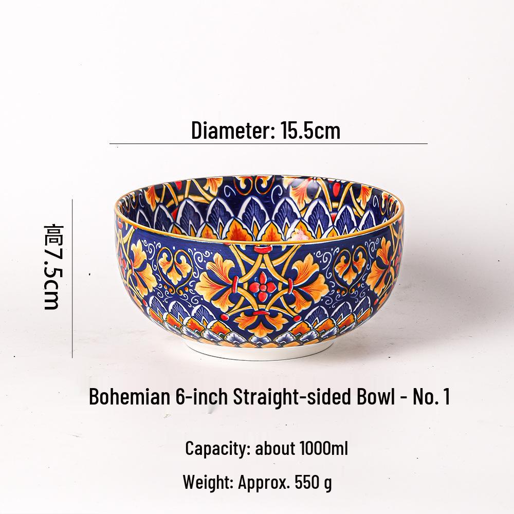 Blue Bohemian Porcelain Microwave-Safe Rice Bowl and Plate Set