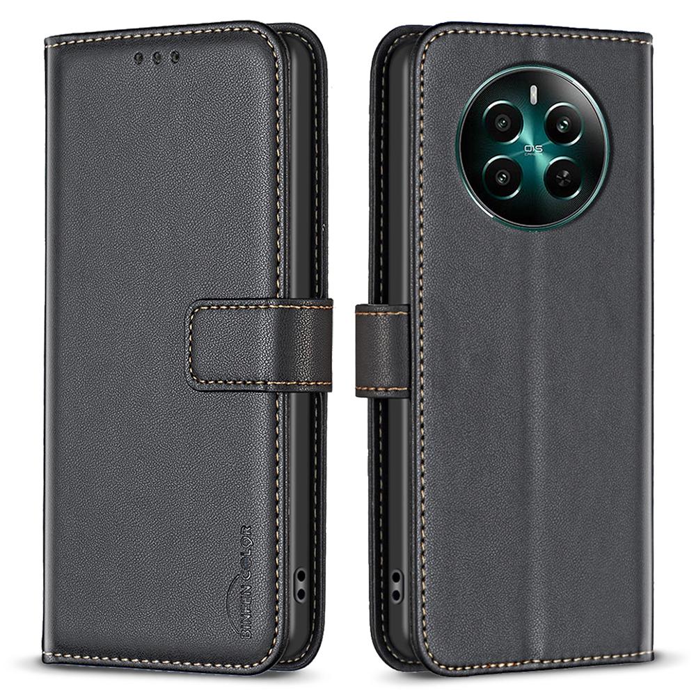 BINFEN COLOR BF17 For Realme 12 4G/12+ 5G Case PU Leather Folio Magnetic Clasp Stand View Phone Cover