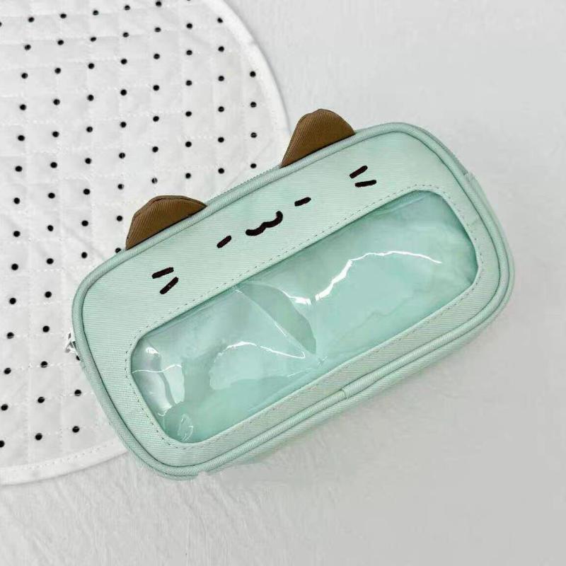 Fashionable Kitten Pencil Pouch with Clear Window and Wave Points for Travel