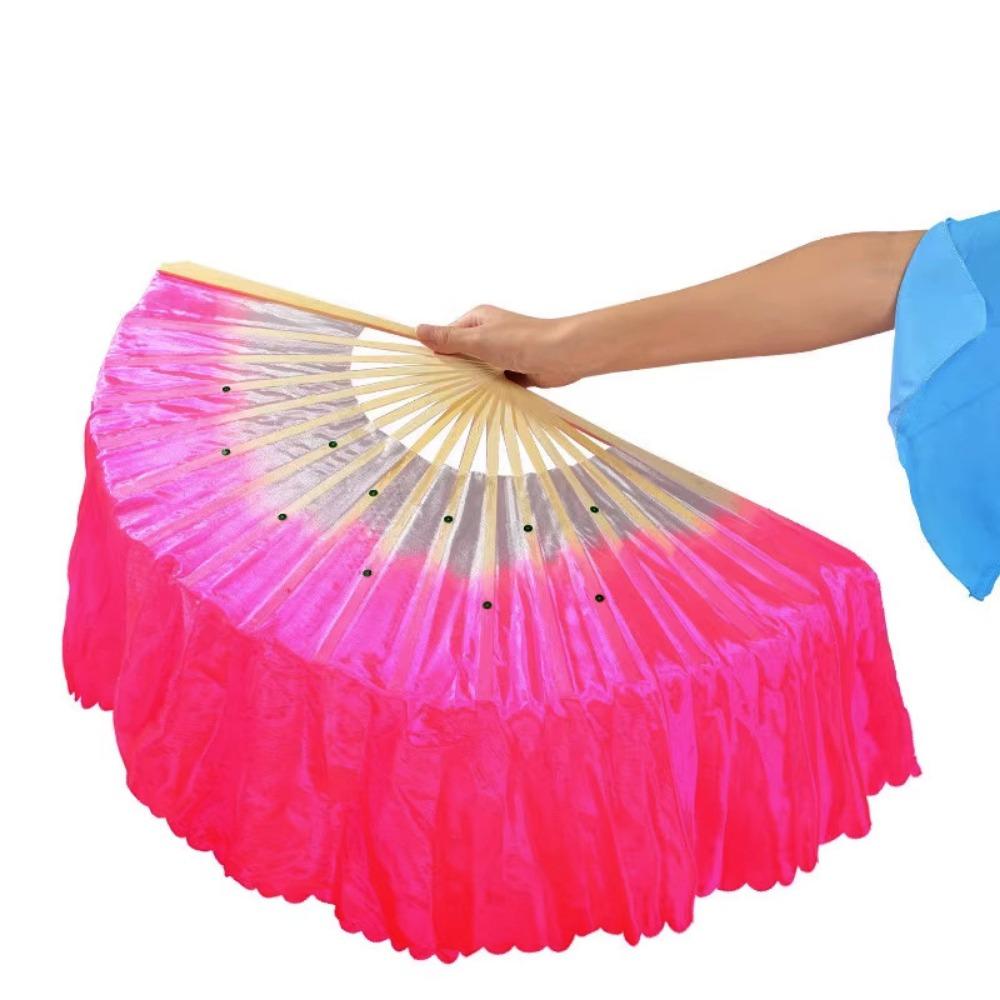 Multicolors Yangko Dance Prop Performance 17/20cm Half Circle Silk Veil Pairs Bamboo Fans