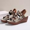 Large size one-word sandals with fish mouth summer new leopard print platform out beach sandals women