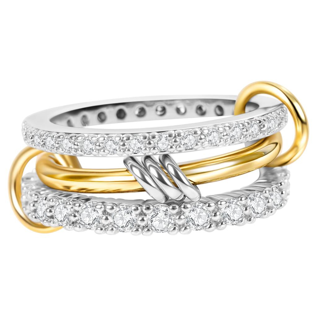 Fashion Gold And Silver Gold-Plated 4 Stackable One-Piece Thick Sparkling Zircon Rings For Women's Party Jewelry Rings