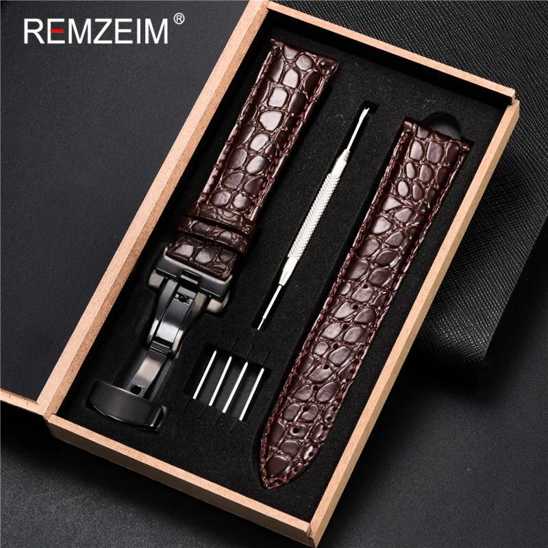 Leather Watch Band 18/20/22/24mm Universal Bracelet Crocodile Pattern Business Watchband Accessories with Gift Packing Box