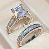 Luxury Ladies Square Diamond Zircon Ring Set Ring