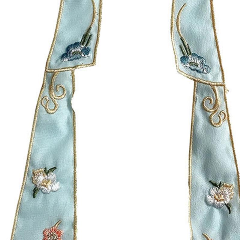 Girls False Collar Shawl Chinese Yunjian Collar with Streamer Cute Embroidery False Collar Traditional Hanfu Accessories