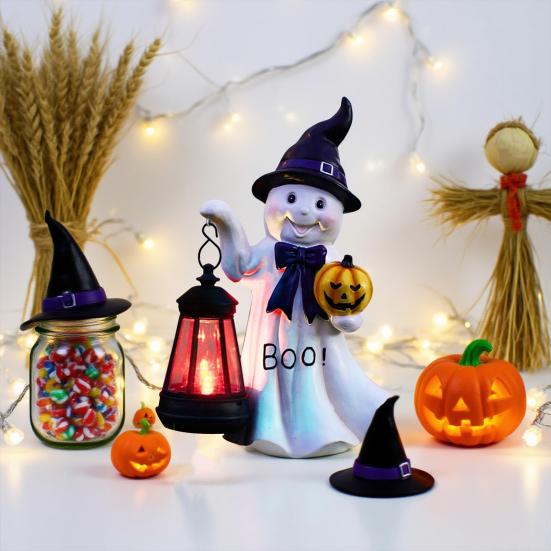 Ghost Statue Resin Ghost Figurine with Solar Powered Lantern Lighted