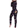 2022 Women's Printed Long Sleeve Jumpsuit Pajamas with Functional Button Flap