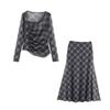 Kaslead New Arrival Women's Clothing Fashion Style Fashion Gingham Silk Net Tops Skirt 5039846 5039847