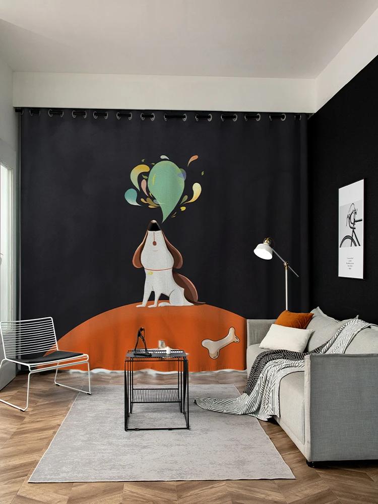 Cute Children Kitten High Shading Curtain Heat Insulation Drape Bedroom Home Living Room Bay Window Partition Curtain 2PCS