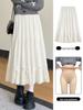 Women's High-Waist A-Line White Knit Skirt - Slimming, Lace-Trimmed, Long Skirt for Spring and Autumn