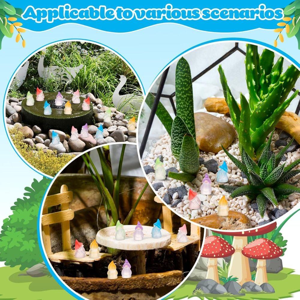 6pcs Tiny Mini Resin Gnomes Glow in The Dark Miniature Decor Fairy Garden Statues  Landscape Decor