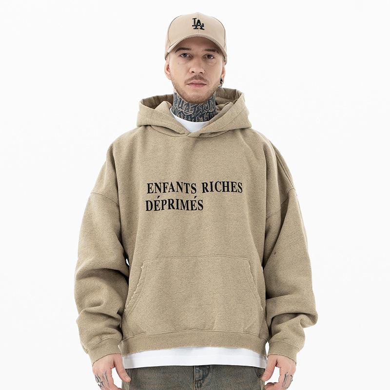 Herre Mode Efterår Vinter Sweatshirt Med Hætte Streetwear Vintage Vasket Gradient Hættetrøje