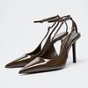 Sexy Pointed Toe Ankle Straps Buckle Women Pumps Patent Leather Slingbacks High Heels Elegant Party Shoe Stiletto Heeled Sandals