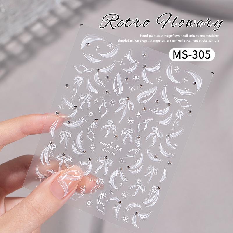 Elegant Ballet Silk Ribbon Nail Stickers with Pearls & Rhinestones - 2025 New Style