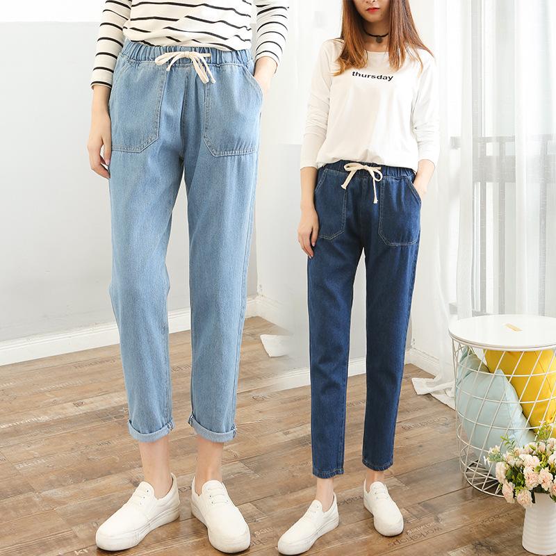 Straight Leg Long Jeans Women Lace Up Elastic Waist Denim Pants Casual  Ladies Pocket Trousers – acquista a prezzi bassi sul marketplace Joom