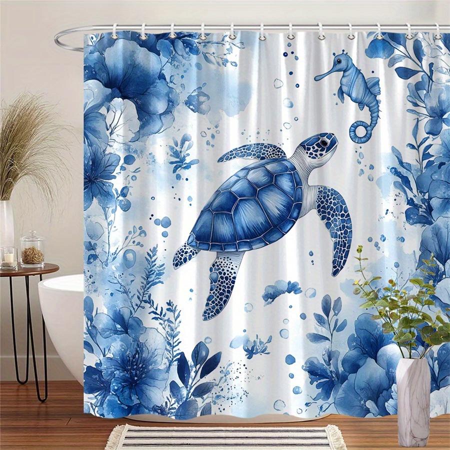 

1Pc Turtle With Blue Floral Pattern Shower Curtain, Polyester Fabric, Machine Washable, Suitable For Bathroom Decoration W60H190(CM)-1 Pcs