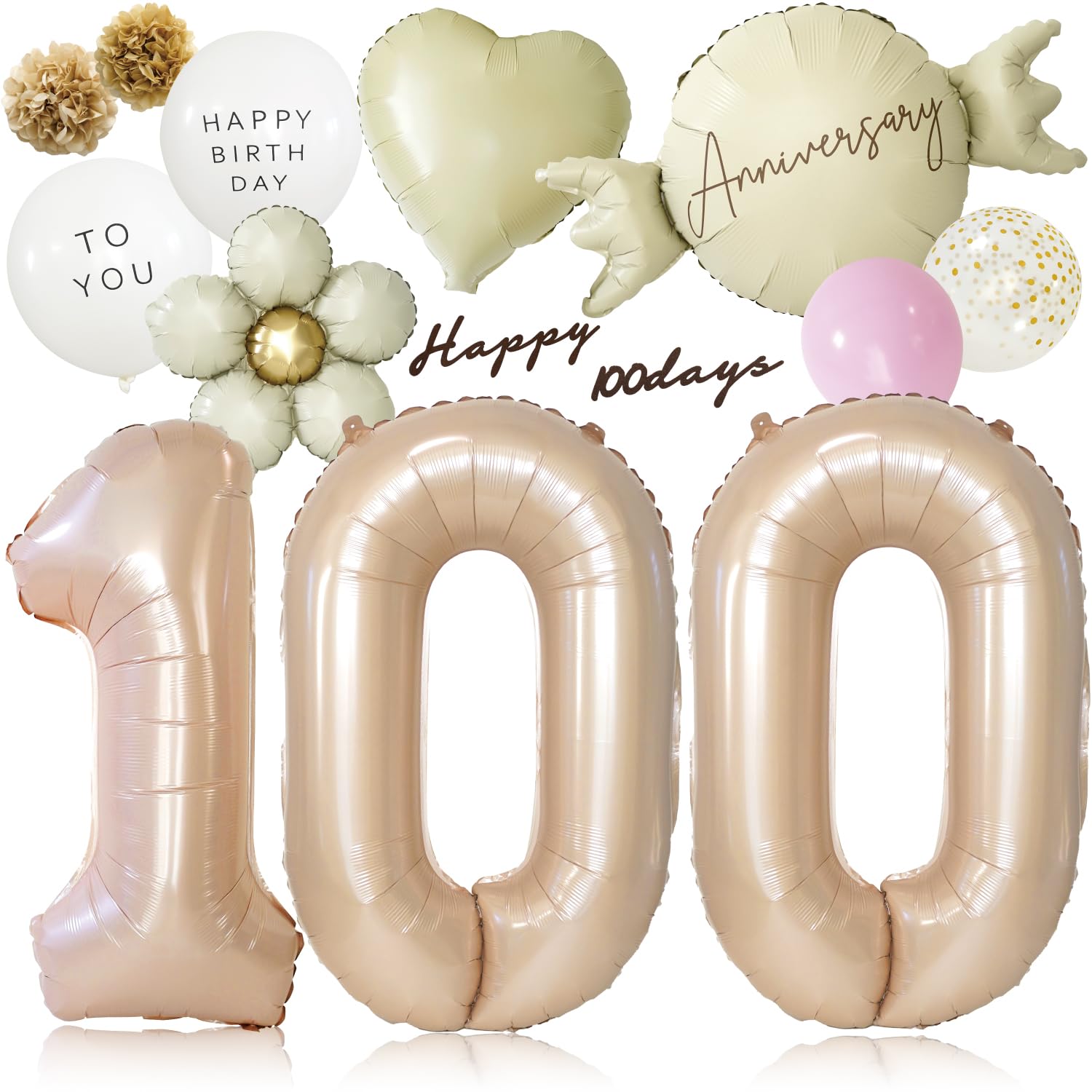 deerzon 100th Day 100 Days 100 100 Set of Large Number Balloons Decorations, Celebration, Days, Days, 13-Piece (100)