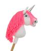 Hobby Horse Unicorn On a Stick - Small White, Neon Pink Mane, and Silver Horn