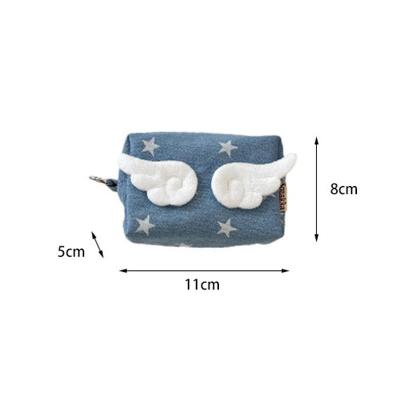 small cute Travel Makeup Case Purse Cute Angel Wings Women's Storage Bag Star Bowknot Female Denim Cosmetic Bags