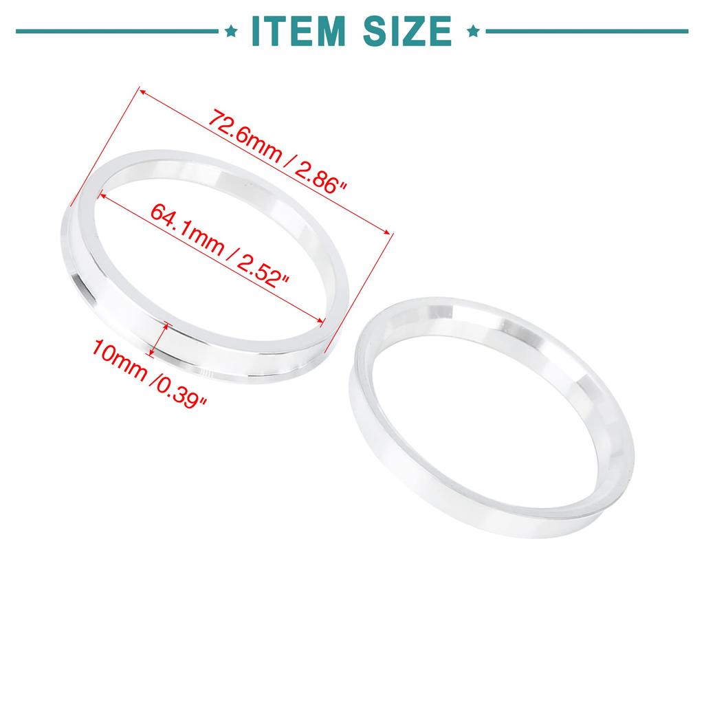 ACROPIX 72.6-64.1 mm Hub Centering Ring Silver Tone 4pcs