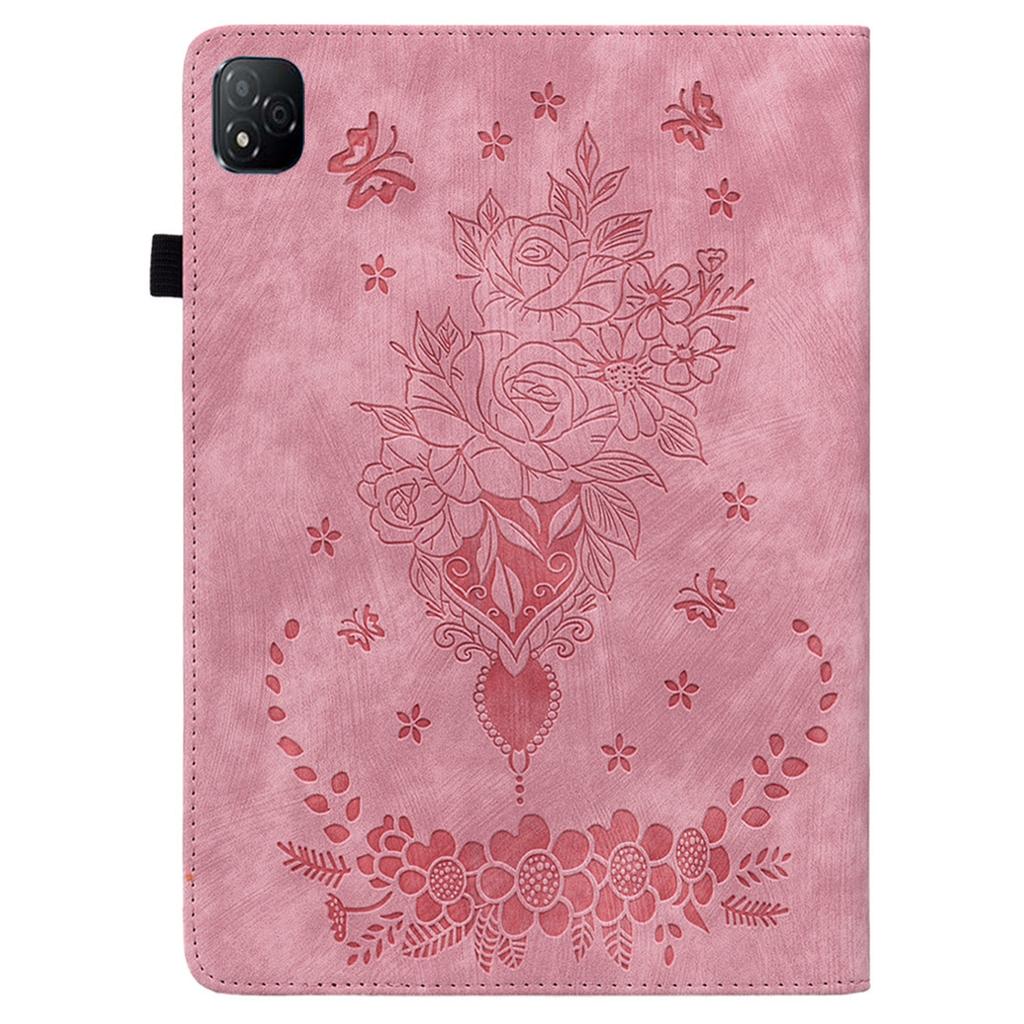 For Infinix Xpad Case Card Holder Anti-Scratch Leather Cover Rose Flower Imprint