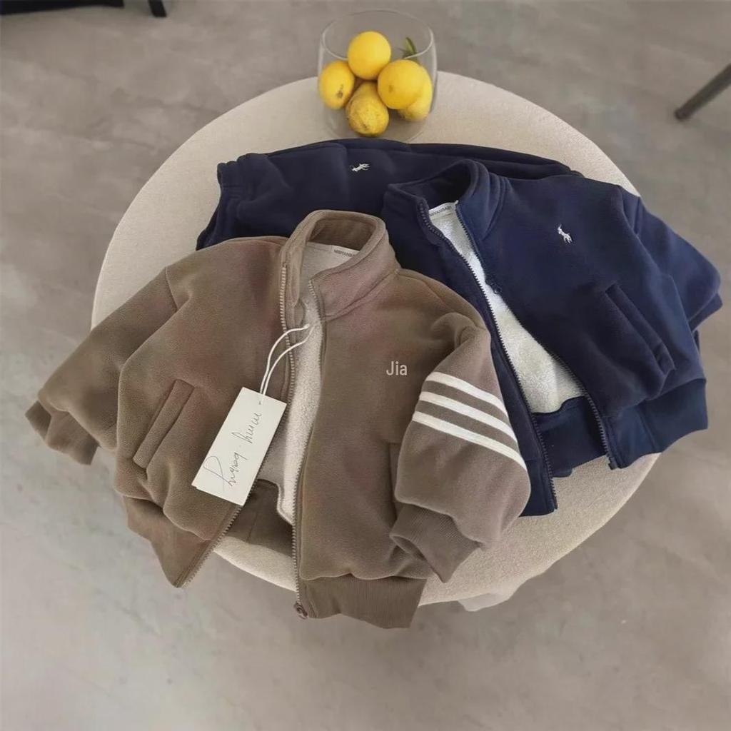 Jachetă caldă de pluș pentru copii 2024 și costum din două piese din lână la modă pentru băieți și fete