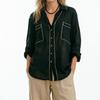 Herren Oversize Gestreiftes Hemd Locker Langarm Button-Down-Kragen Lässig Urlaubs-Strand-Top