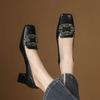 Krazing Pot Vintage Sheepskin Summer Autumn Thick High Heels Party Shoes Women Square Toe Crystal Buckle Wedding Pumps