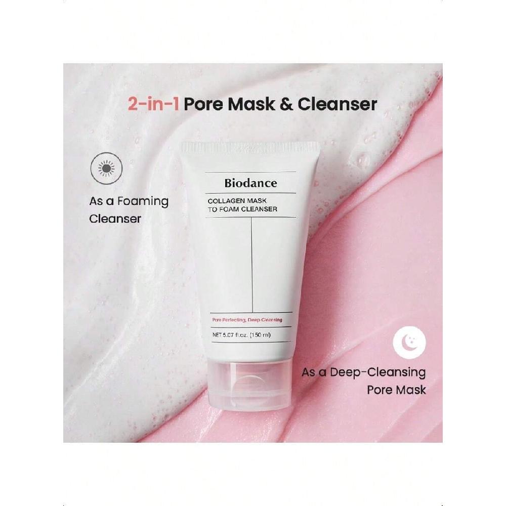 Biodance Collagen Mask To Foam Cleanser 150ml | 2-In-1 Pore Mask And Hydrating Foaming Facial Cleanser For Sensitive Skin, Oily Skin,