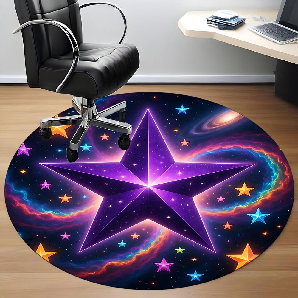1pc Cosmic Starry Sky Chair Carpet for Office, Round Polyester Mat, Indoor Decor for Office, Easycare Fabric, Washable Non-slip Area Carpet