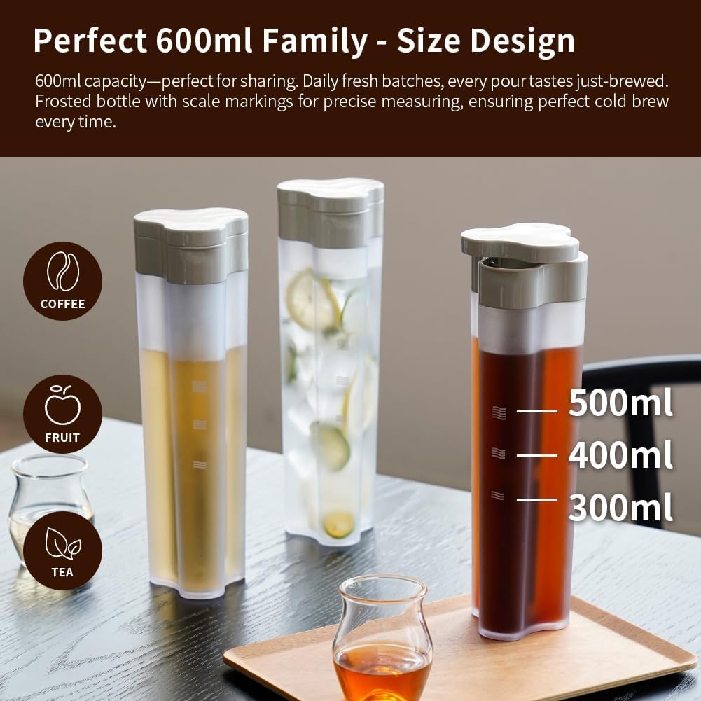 Watchget Portable Cold Brew Coffee Maker, 600ml/20oz, Iced Coffee Maker, Tea Brewer, Leak-Proof, Removable Fine Mesh Filter, Ideal for Home Use
