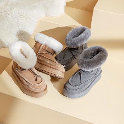 Cattle Suede Matte Leather Piled Thickened Wool Thick-soled Foot Casual Snow Boots Women's 2025 Winter New Cotton Shoes