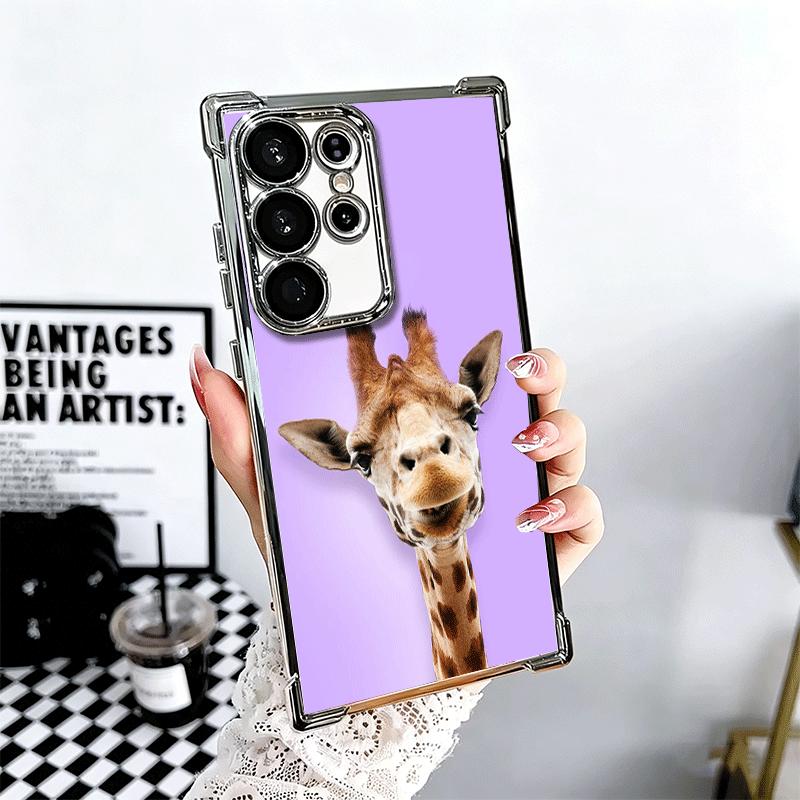 

Giraffe Animal Pattern Plating Phone Case For Samsung Galaxy S24 S25 FE S26 Edge S23 Ultra S22 S21 Plus S20 Anti-Fall Airabag Co Samsung S26 Edge