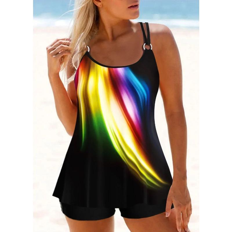 Women's Summer Fashion Beachwear Swimwear White Petunia Print Tankini Swimsuit Two Piece Bikini Set Swimwear S-6XL