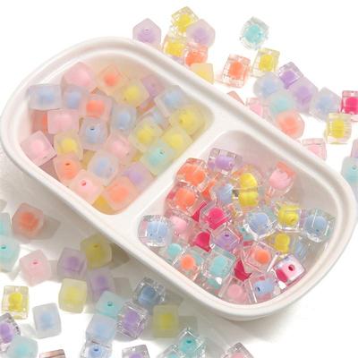 Acrylic Beads Frosted Square Charms Transparent Beads for DIY Jewelry