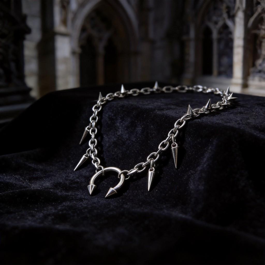 Gothic Punk Thorns Pendant Necklace With Steel Cross Chain For Women