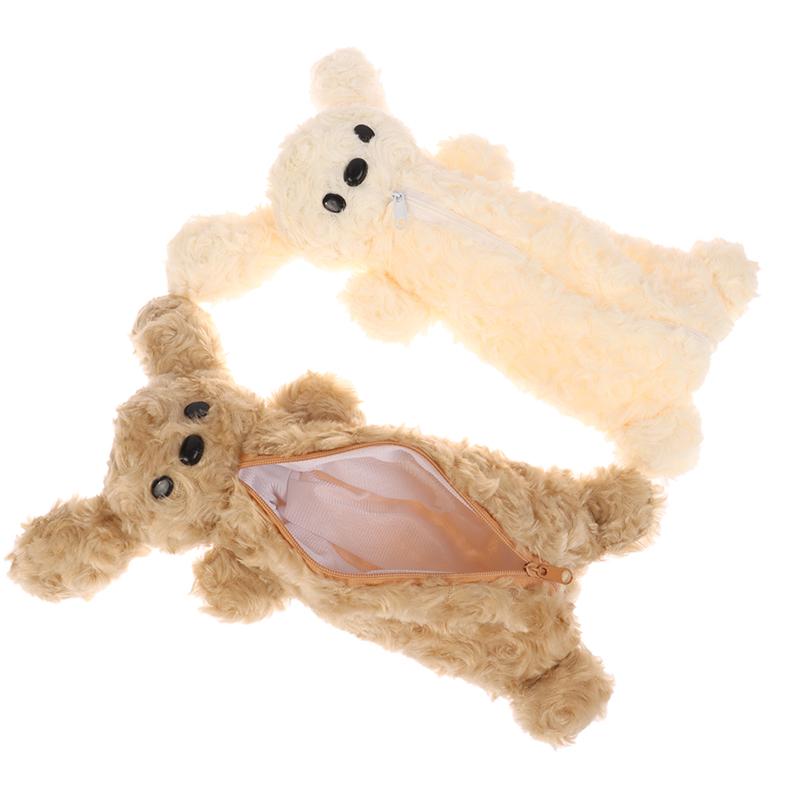 Lovely Bear Plush Pencil Bag Large Capacity Pencil Case School Supplies Stationery Storage Bags Cute Travel Cosmetic Bag