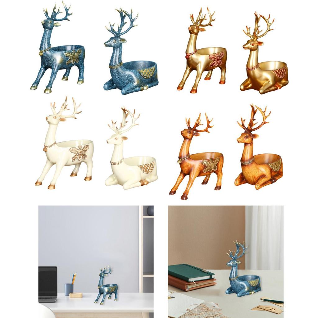 Cartoon Deer Statue Candy Dish Desktop Storage Tray Cute Decorative Figurine for