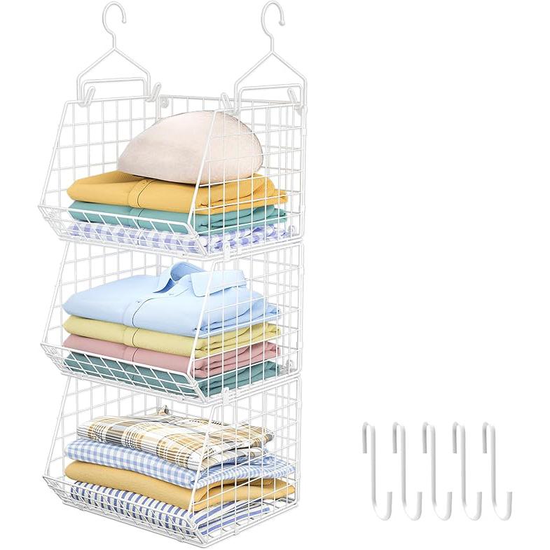 

3/4/5/6 ярусный подвесной органайзер для шкафа, полки для одежды, корзины для хранения вещей, свитеров, обуви, сумок, клатчей, аксессуаров 3 Tier белый