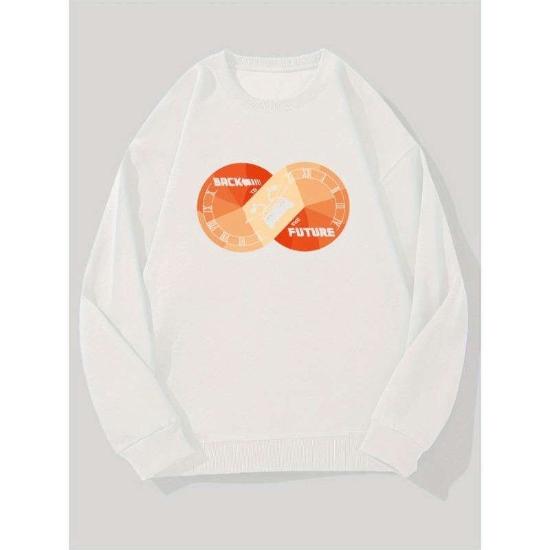 Men'S BA To FUTURE Pattern Casual Crewneck Sweatshirt, Daily Casual Wear, Flat Print Crewneck Style.