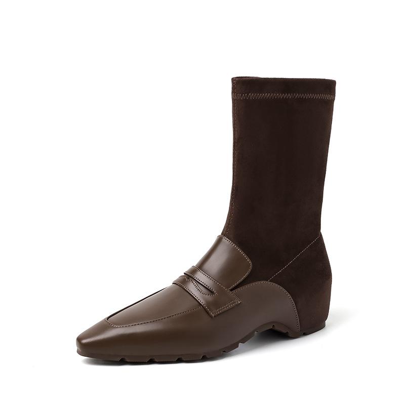 3.5CM Celebrity Style Fashion Simple Temperament Short Boots 2025 Autumn New Pointed Flat Bottom Inner Height Increase Thin Boots