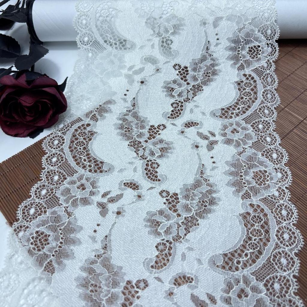 19cm Wide Cream White Stretch Lace, Elastane Sewing lace fabric for Lingerie, Bra, Underwear, Garment, Sewing & Crafting