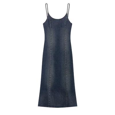 European & American Women's Washed Denim Midi Dress (Model 8727480) - 2025 Fashion Collection