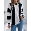 Fashionable Women's Hoodie: Casual Contrast-Striped Lantern-Sleeve Pullover Knitwear