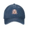 Cute Pig Print Denim Baseball Cap Adjustable Washed Cotton Sun Hat for Adult Unisex Casual Outdoor