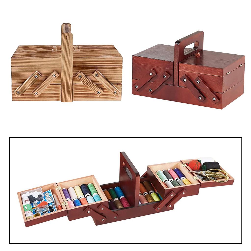 Portable Wooden Sewing Kit Box Scissors Accessories Sew Basket for Beginners