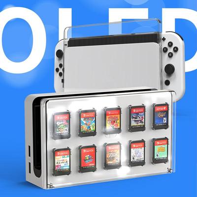 For Nintendo Switch OLED Charger Dock Cover Case With Game Card Storage Dustproof PC Hard Shell Nintendo Switch Game Accessories