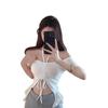 Summer Irregular Neck Collar Off-the-shoulder T-shirt Women's Fashion Chic Drawstring Strap Pleated Spice Top Ins